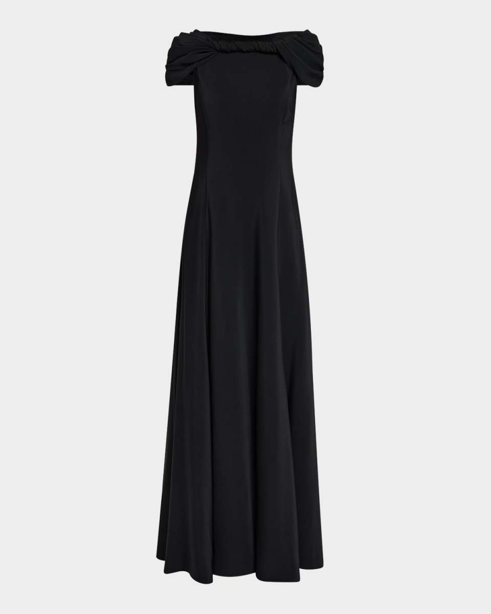 Cap Sleeve Draped Stretch Cady Gown